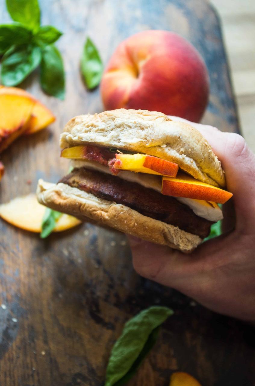 Grilled Peach Basil Turkey Burgers - The Kitcheneer