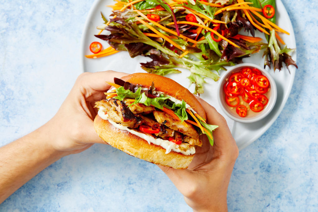 Vietnamese Chicken Burger with Pickled Chilli and Salad | Marley Spoon